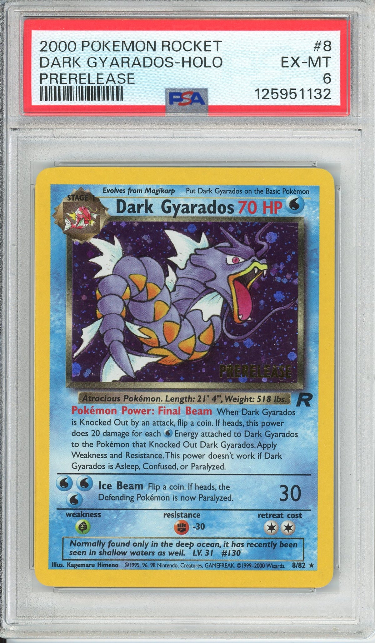 Pokemon Graded: Dark Gyarados 8/82 Team Rocket Prerelease (2000) Stamped Holo PSA 6