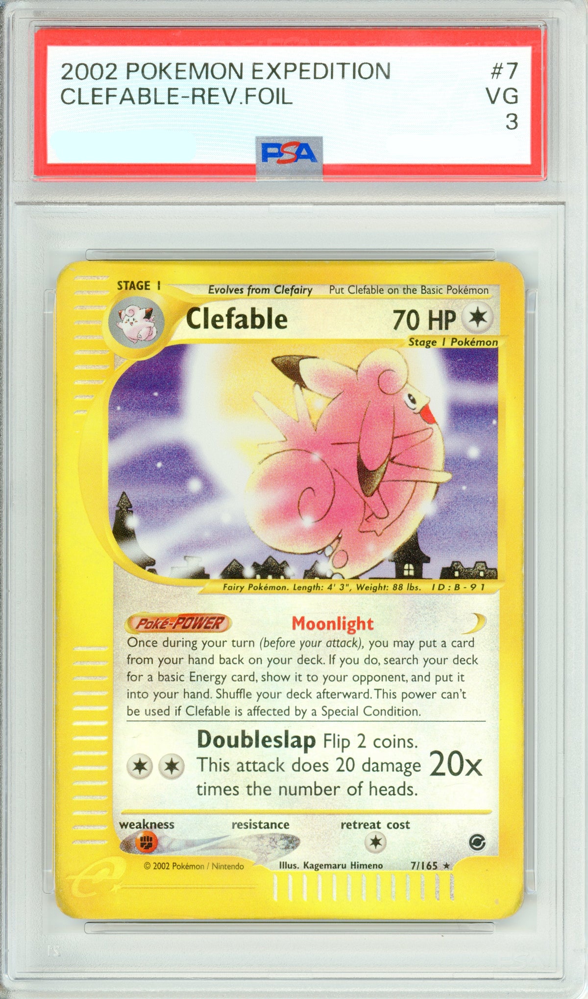 Pokemon Graded: Clefable 7/165 Expedition (2002) Reverse Foil PSA 3