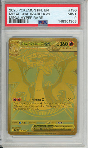 Pokemon Graded: Mega Charizard X ex 130/94 Phantasmal Flames (2025) Gold Hyper Rare PSA 9