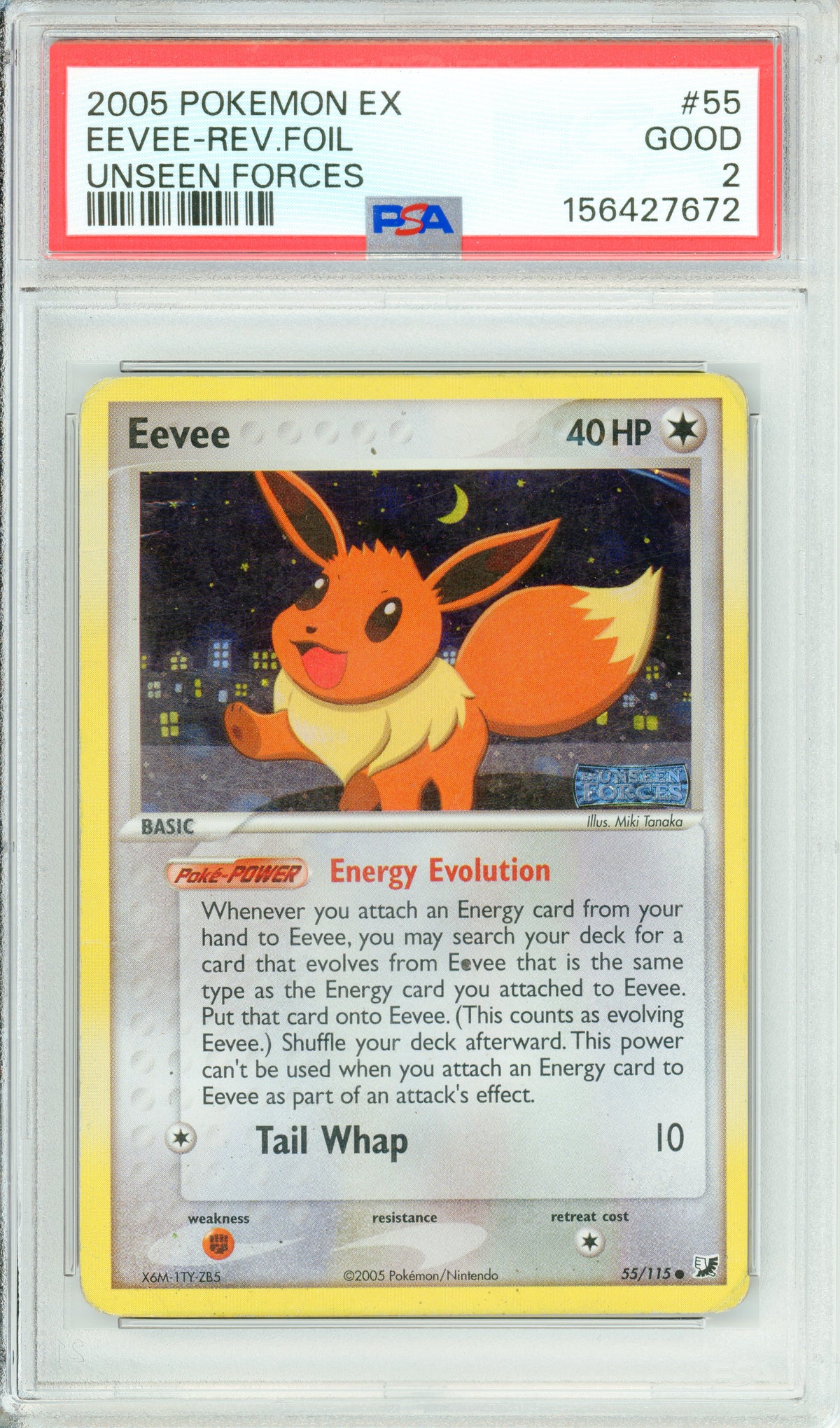 Pokemon Graded: Eevee 5/115 Unseen Forces (2005) Reverse Foil PSA 2