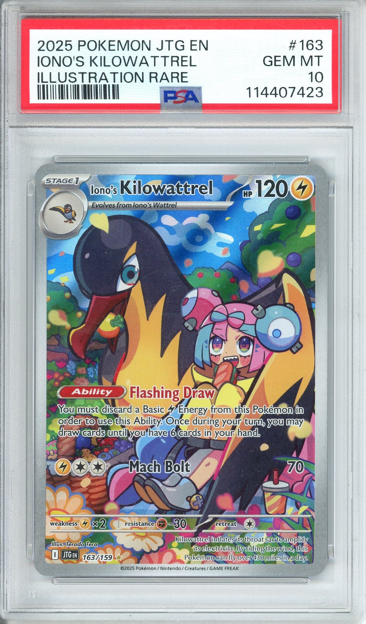 Pokemon Graded: JP Iono's Kilowattrel 163/159 Journey Together (2025) IR Holo PSA 10