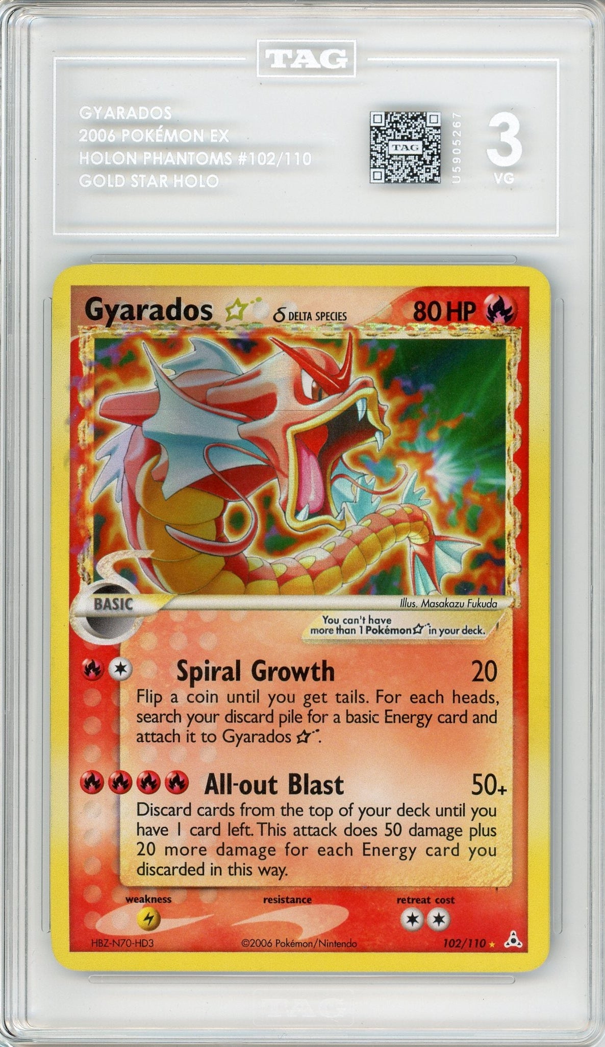Pokemon Graded; Gyarados Gold Star 102/110 Holon Phantoms (2006) Holo Tag 3