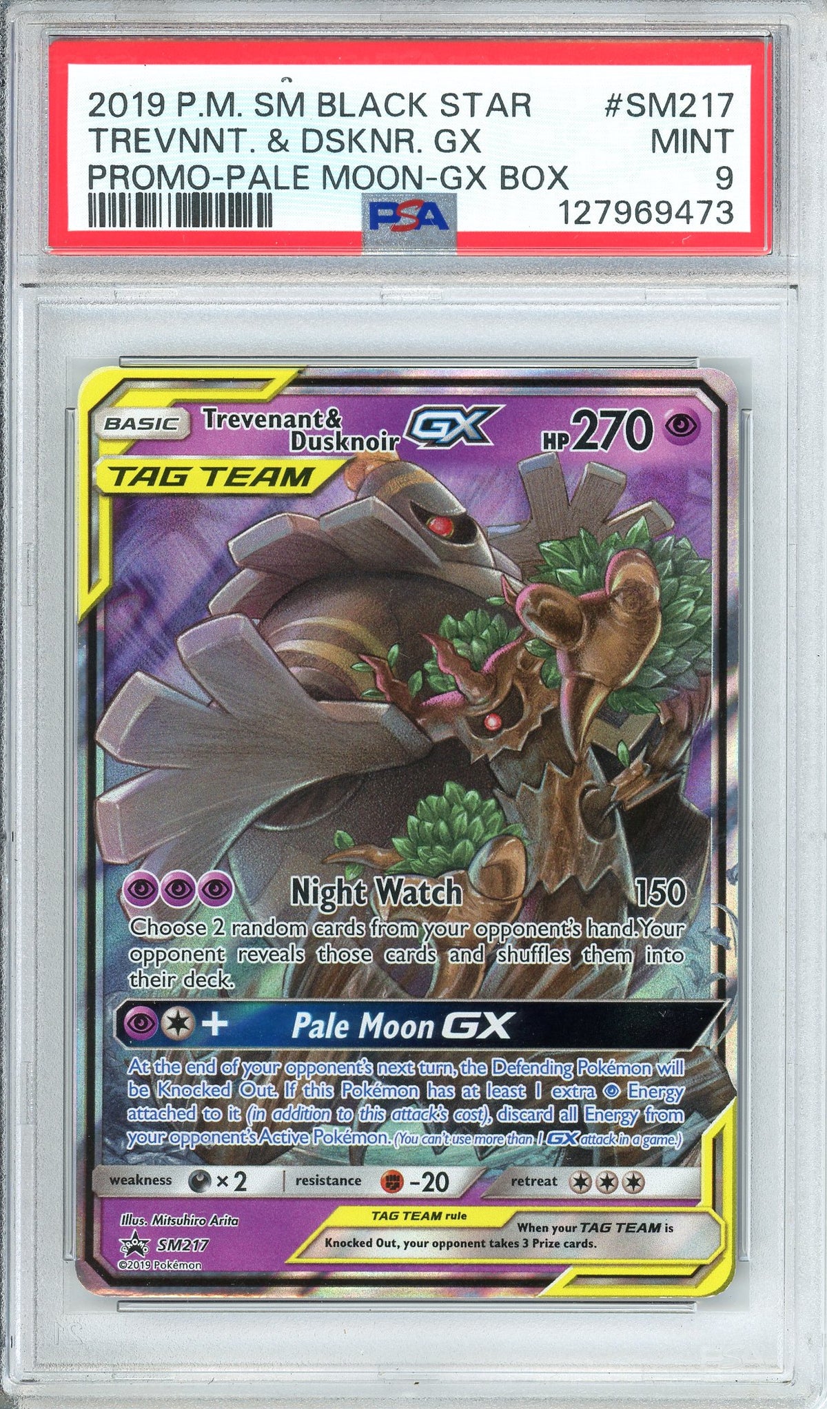 Pokemon Graded: Trevenant & Dusknoir GX #SM217 Moon-GX Box Promo (2019) Holo PSA 9
