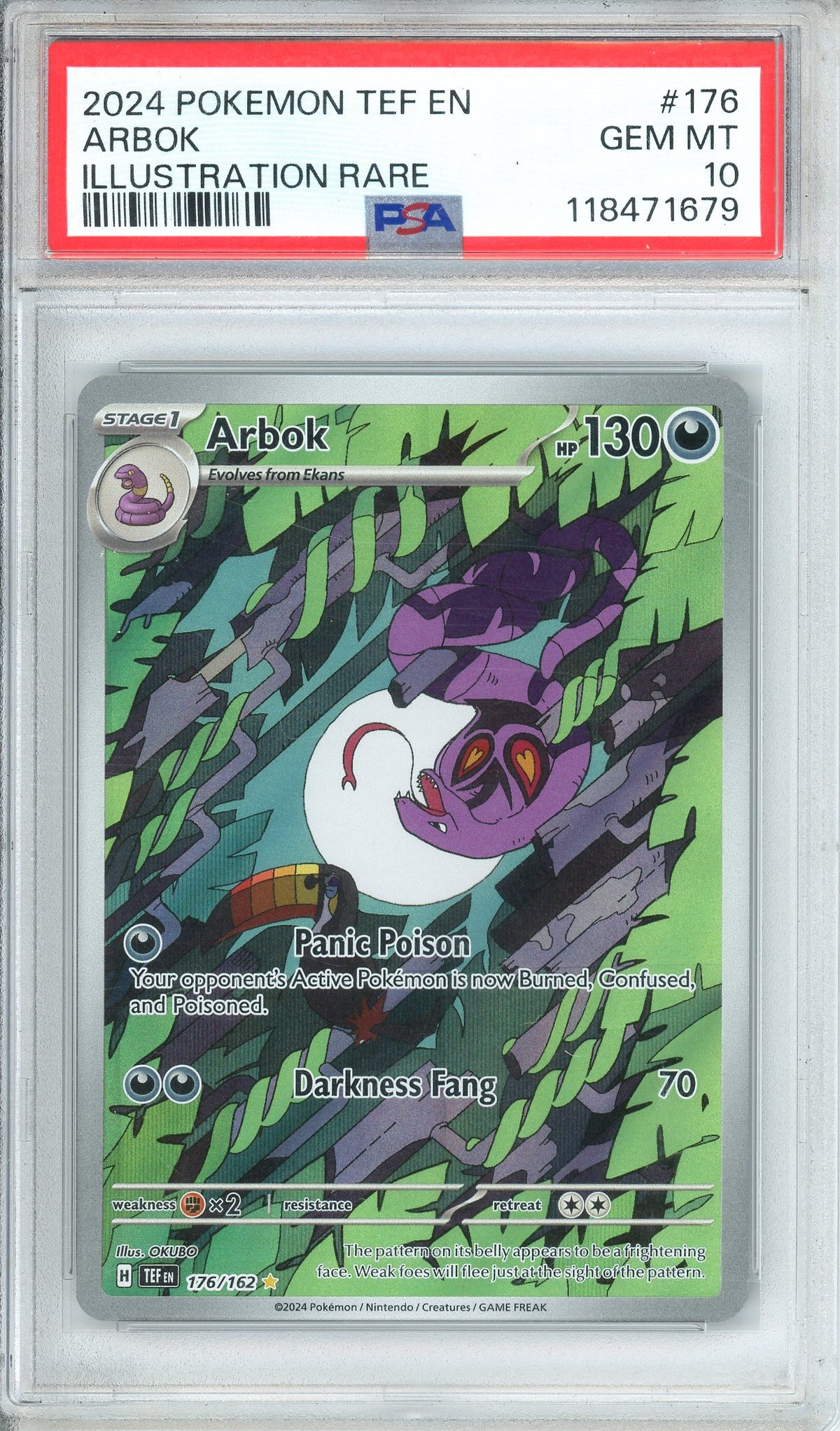 Pokemon Graded: Arbok 176/162 Temporal Forces (2024) IR Holo PSA 10