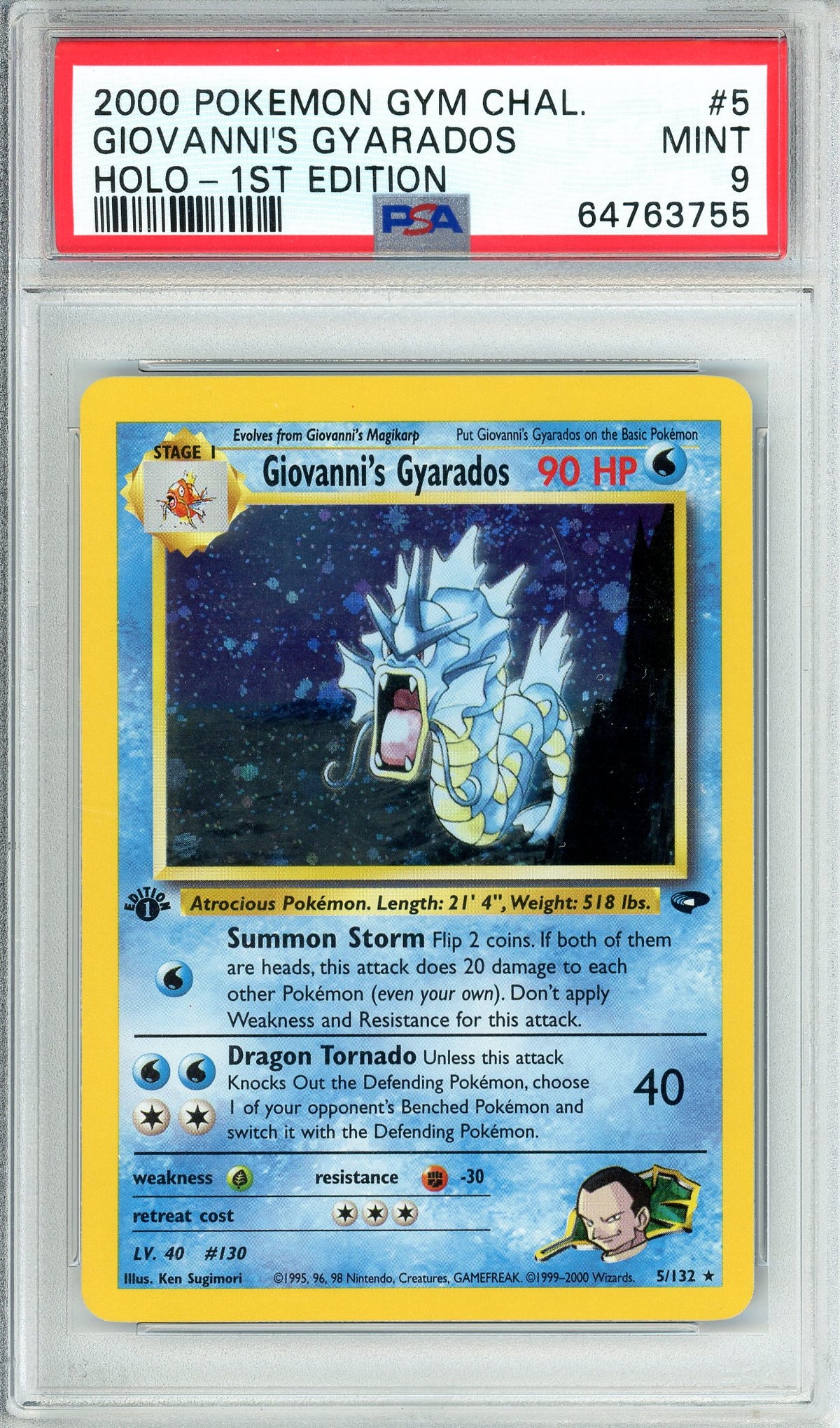 Pokemon Graded: Giovanni's Gyarados 1st Edition 5/132 Gym Challenge (2000) Holo PSA 9