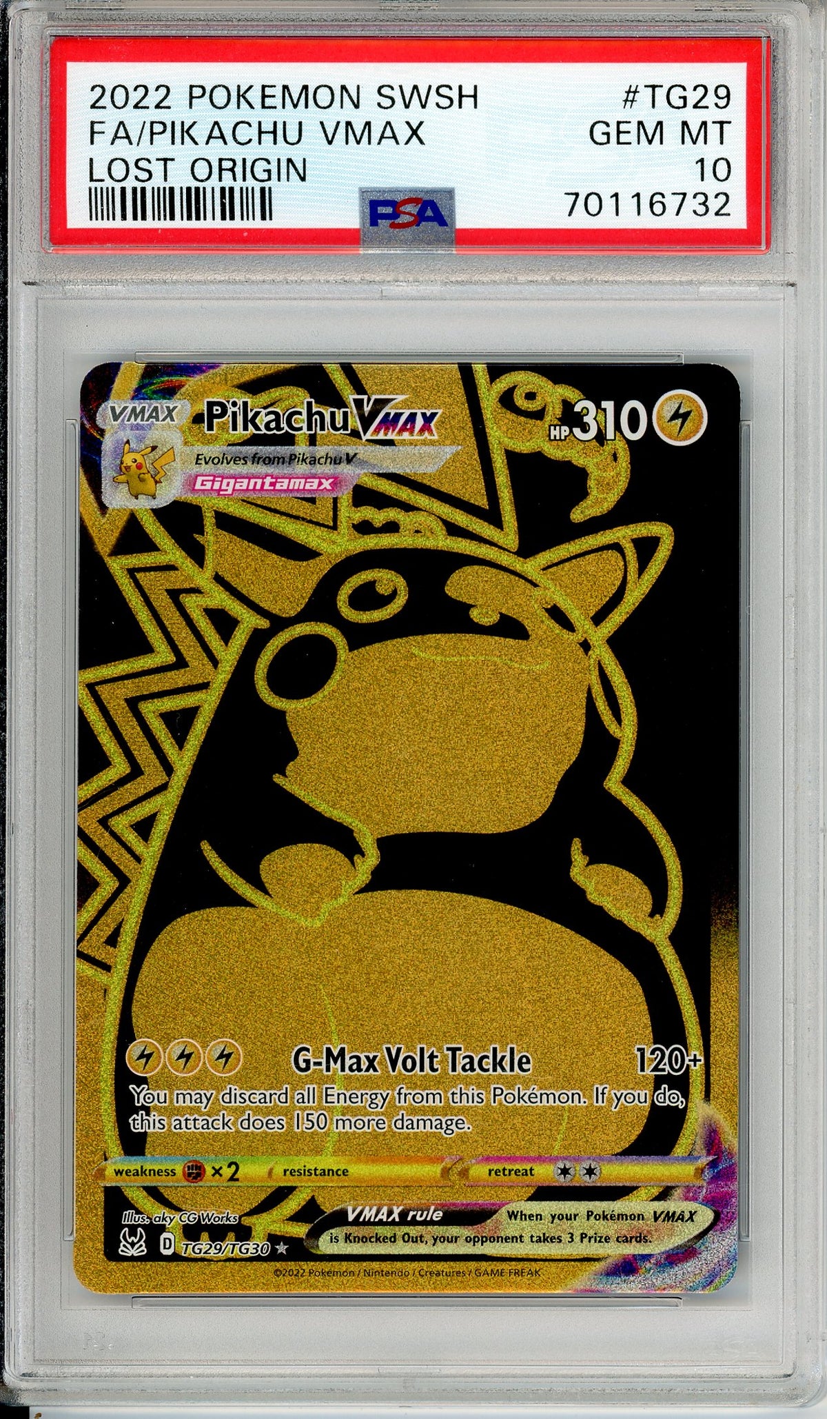 Pokemon Graded: Pikachu VMAX TG29/TG30 Lost Origin (2022) Gold Full Art PSA 10