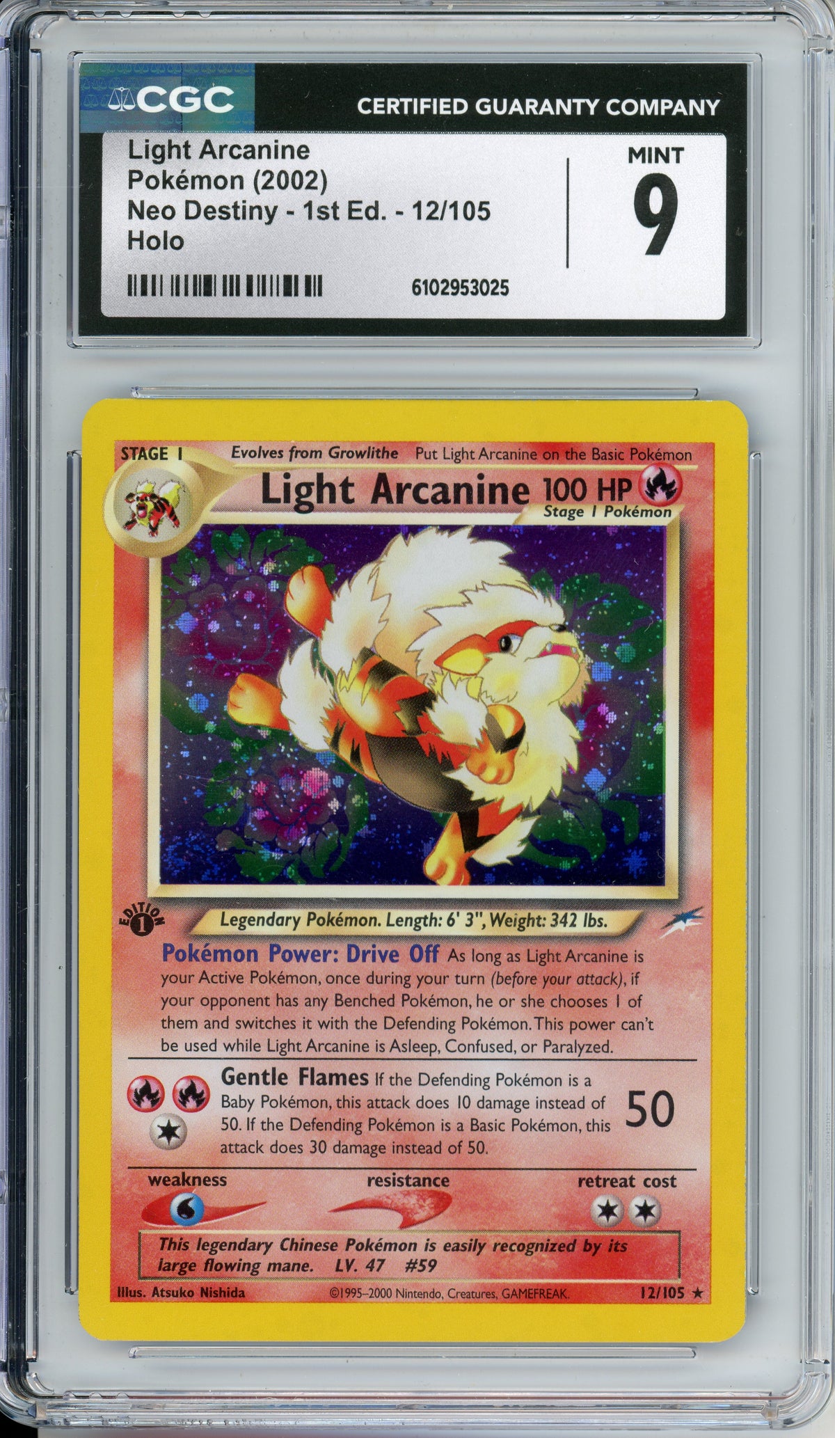 Pokemon Graded: Light Arcanine 1st Edition 12/105 Neo Destiny (2002) Holo CGC 9
