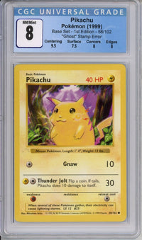 Pokemon Graded: "Ghost" 1st Ed Stamp Error Shadowless Pikachu CGC 8