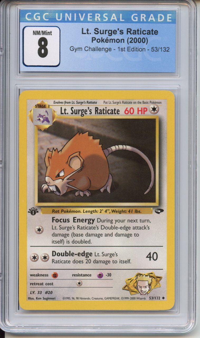 Pokemon Graded: 1st Edition Lt.Surge's Raticate CGC 8