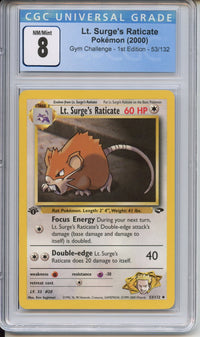 Pokemon Graded: 1st Edition Lt.Surge's Raticate CGC 8