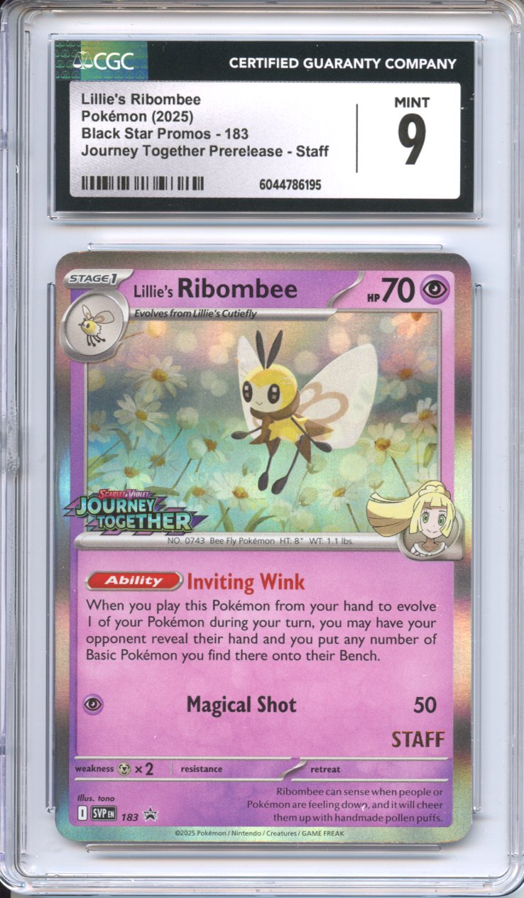 Pokemon Graded: Lillie's Ribombee #183 Journey Together STAFF Prerelease Promo (2025) CGC 9