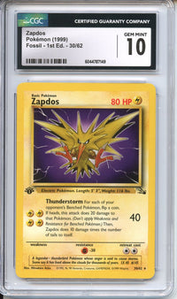 zapdos pokemon card 1st edition Zapdos 15/62 Fossil 1st Edition Light Play Rare Holo Pokemon Card